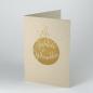 Preview: graue Recycling-Weihnachtskarte mit goldener Weihnachtsbaumkugel und Kalligrafie