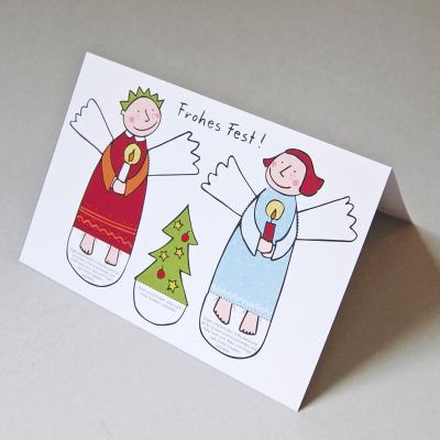 10 Weihnachtskarten mit Kuverts: zwei Engel mit Bäumchen
