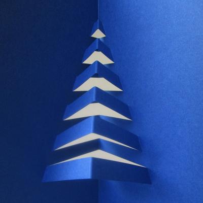 10 blaue Weihnachtskarten mit Umschlägen: 3D-Weihnachtsbaum