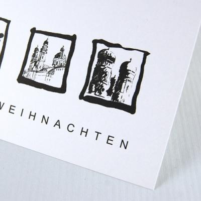 10 Weihnachtskarten mit roten Kuverts: Münchener Wahrzeichen
