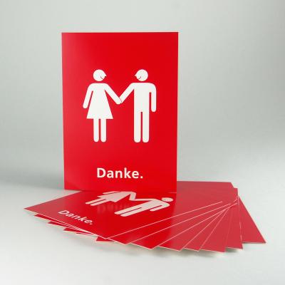 10 rote Postkarten mit Kuverts: Brautpaar + Danke.