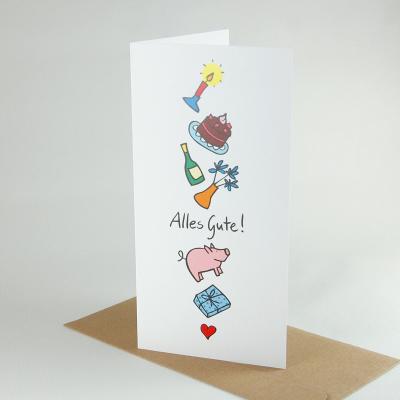 Alles Gute! - Recycling-Geburtstagskarte mit braunem Recyclingumschlag