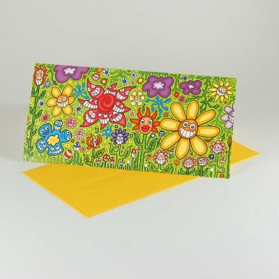 Flower Power - Grußkarte mit vielen Blumen und farbigem Umschlag