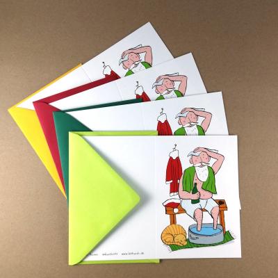 4 witzige Weihnachtskarten mit farbigen Kuverts: Feierabend mit Fußbad