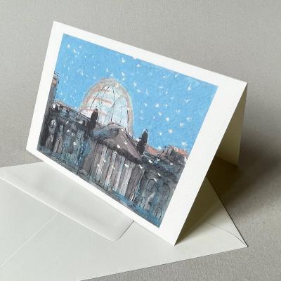 10 Weihnachtskarten mit Kuverts: Reichstag mit Schnee