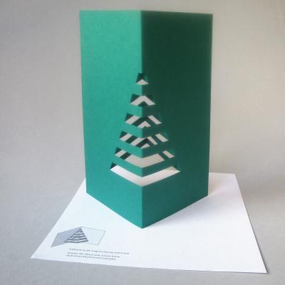 10 dunkelgrüne Weihnachtskarten mit Umschlag: 3D-Baum