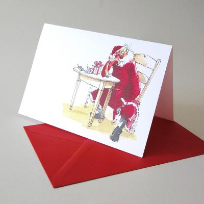 100 Weihnachtskarten mit Kuverts: Weihnachtsmann am Tisch