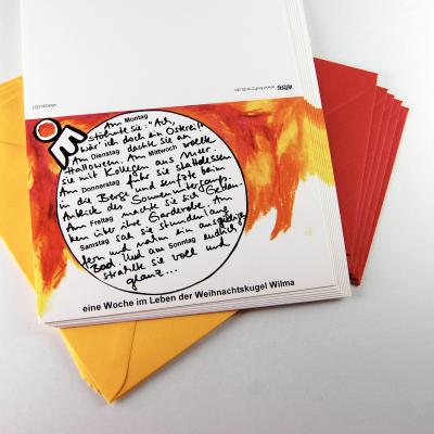 10 Weihnachtskarten mit roten und gelben Kuverts: Weihnachtskugel Wilma