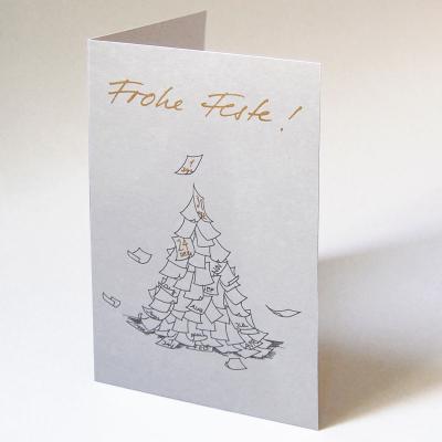 10 graue Weihnachtskarten mit goldenen Kuverts: Frohe Feste!