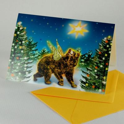10 Weihnachtskarten mit Umschlägen: Geflügelter Bär im Wald