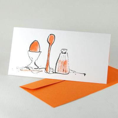 Osterfrühstück - Einladungskarten mit orangem Kuvert