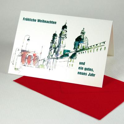 10 Münchener Weihnachtskarten mit roten Kuverts