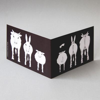10 Weihnachtskarten mit roten Kuverts: Ochs, Esel und Schaf
