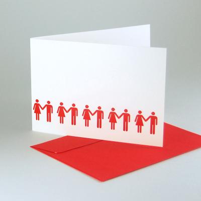 10 Karten mit roten Umschlägen: Männer und Frauen