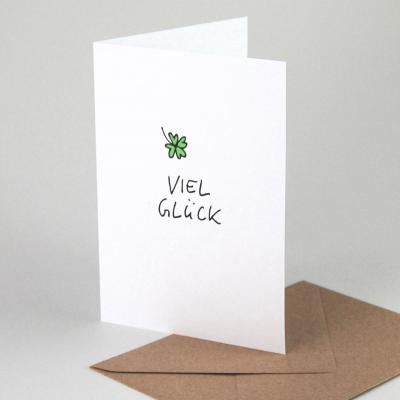 Viel Glück + vierblättriges Kleeblatt - Recycling-Glückwunschkarte mit Kuvert