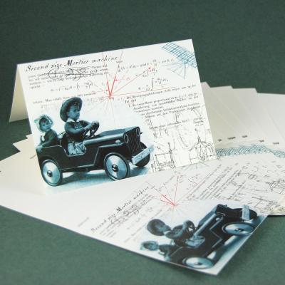 10 Grußkarten mit Kuverts: Mini-Jeep + technische Formeln