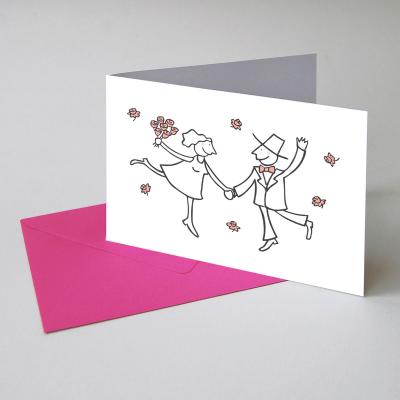 10 Hochzeitseinladungen mit Kuverts: tanzendes Brautpaar mit Rosen