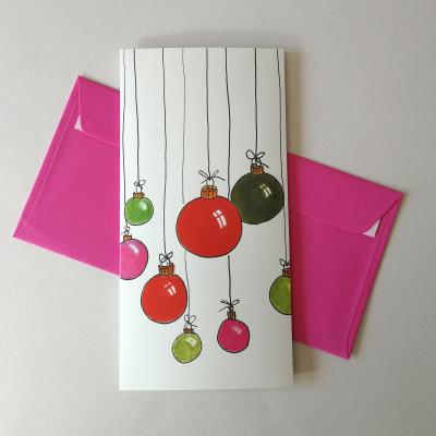 10 edle Weihnachtskarten mit pinken Kuverts: Christbaumkugeln