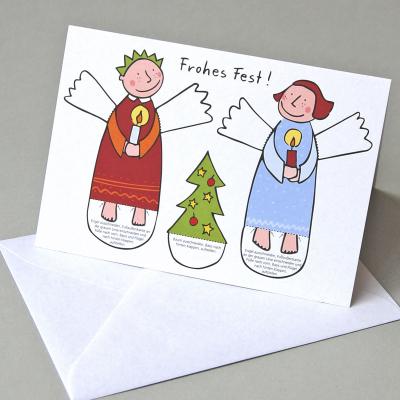 10 Weihnachtskarten mit Kuverts: zwei Engel mit Bäumchen