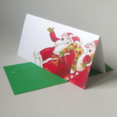 10 Weihnachtskarten mit grünen Kuverts: Weihnachtsmänner