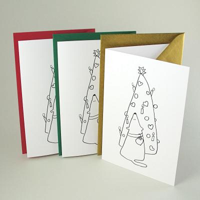 9 Weihnachtskarten mit farbigen Kuverts: Hund am Weihnachtsbaum