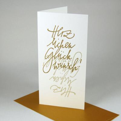 10 Recycling-Glückwünschkarten mit goldenen Kuverts: Herzlichen Glückwunsch!