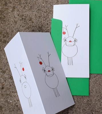 10 witzige Recycling-Weihnachtskarten mit Kuverts: Rudolf mit Maske