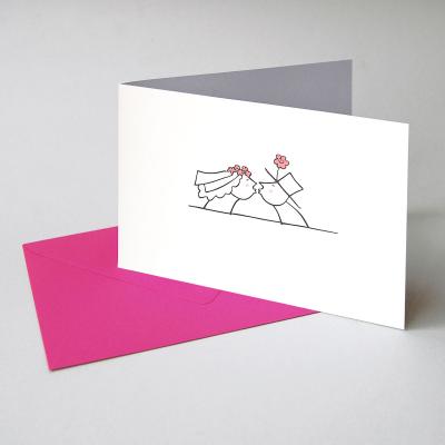 10 Hochzeitskarten mit pinken Kuverts: küssendes Brautpaar