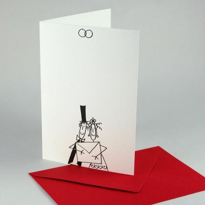 10 Hochzeitseinladungen mit roten Kuverts: Brautpaar mit Briefumschlag