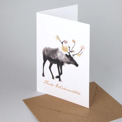10 Weihnachtskarten mit Kuverts: Frohe Weihnachten + Rentier