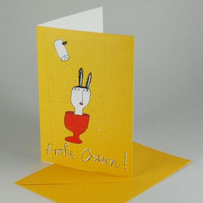 Frohe Ostern! - witzige Osterkarte mit farbigem Umschlag