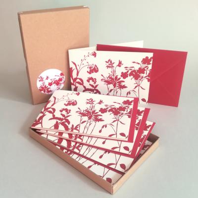 Wiesenkräuter (roter Druck) - Geschenkbox mit fünf Recyclingkarten