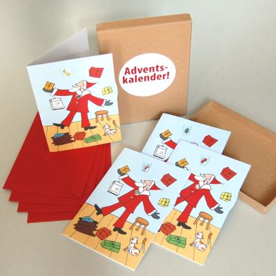 Geschenkbox mit vier Adventskalenderkarten mit Drehscheibe