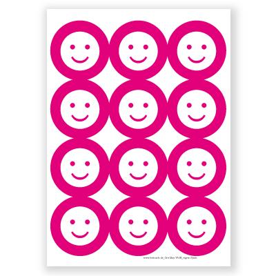 12 runde Aufkleber: Smileys in pink