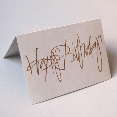 Graupappe-Geburtstagskarte: Happy Birthday  (goldener Druck auf Graupappe)