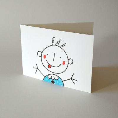 witzige Glückwunschkarte: Baby mit blauem Hemd