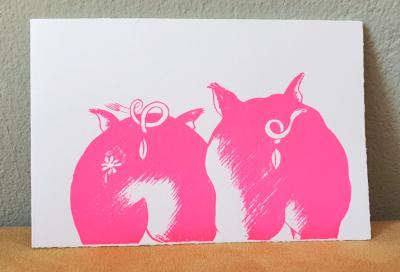 Siebdruckkarte: Schweine