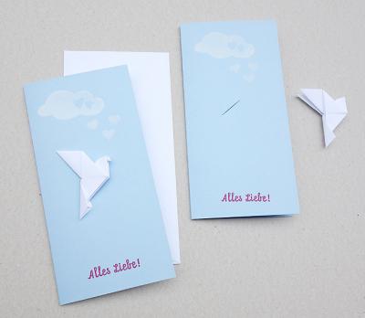 handgemachte Grußkarte: Origami-Taube