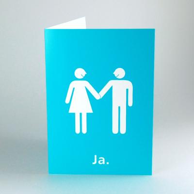 große, türkise Hochzeitskarte: Brautpaar + Ja. (DIN A5)