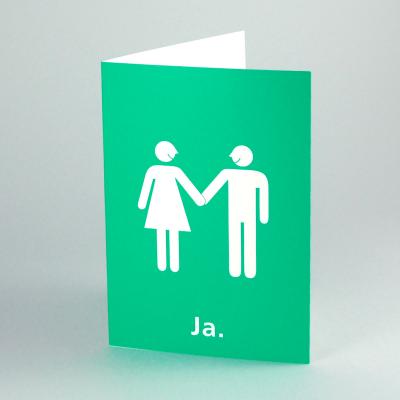 große, grüne Hochzeitskarte: Brautpaar + Ja. (DIN A5)