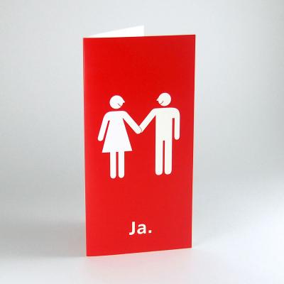 rote Hochzeitskarte: Brautpaar + Ja.  (DIN lang)