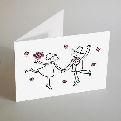 Hochzeitskarte: tanzendes Brautpaar mit Rosen