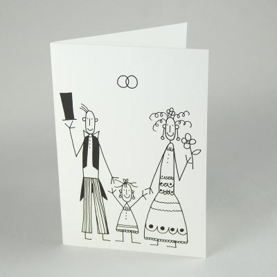 witzige Taufhochzeitskarte: Brautpaar mit Kind
