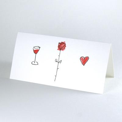 Hochzeitskarte: Rose, Weinglas, Herz
