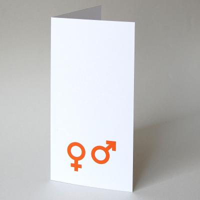 orange gedrucktes Hochzeitskartenset: Zeichen für Mann und Frau