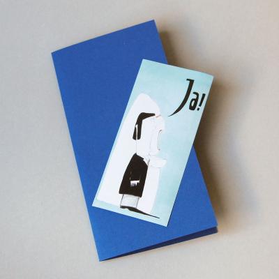 blaue Hochzeitskarte mit Aufkleber (Brautpaar + Ja!)