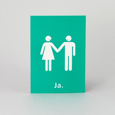 grüne Postkarte für das Save-the-Date: Brautpaar + Ja.