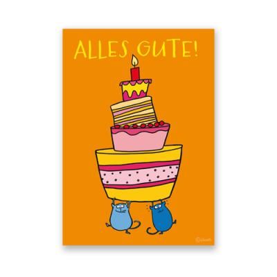 Postkarte mit Kuchen: ALLES GUTE!