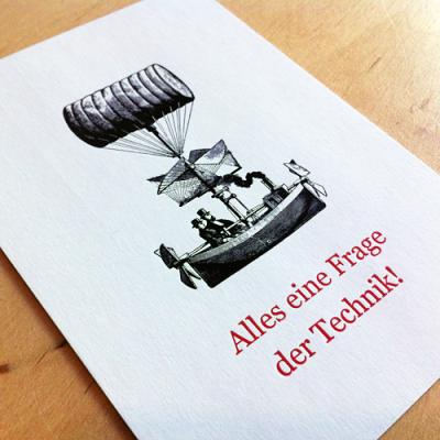 Postkarte mit Flugschiff: Alles eine Frage der Technik!