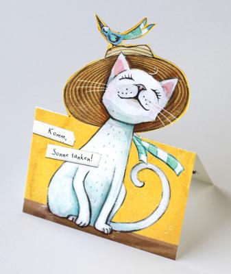 Bastelpostkarte mit Katze: Komm, Sonne tanken!